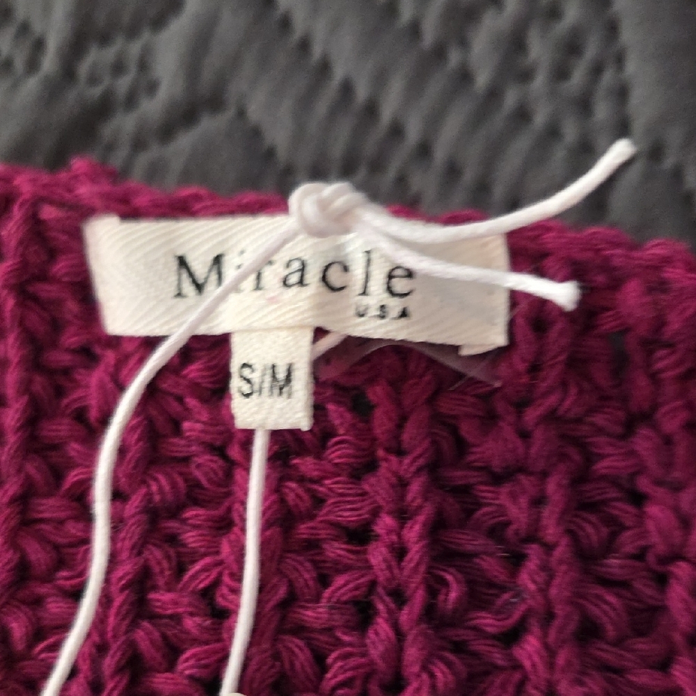 NWT Oversized S/M Miracle Women's V-Neck Cable Knit Sweater - Burgundy - Picture 4 of 7
